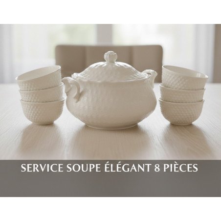 Service à Soupe en Porcelaine Perlée