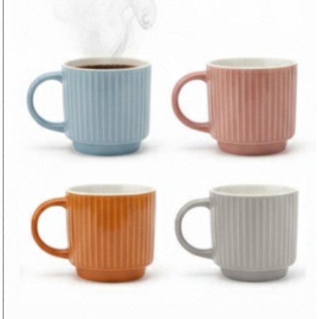 Mug en Grès Côtelé – Élégance Matinale (13 oz)